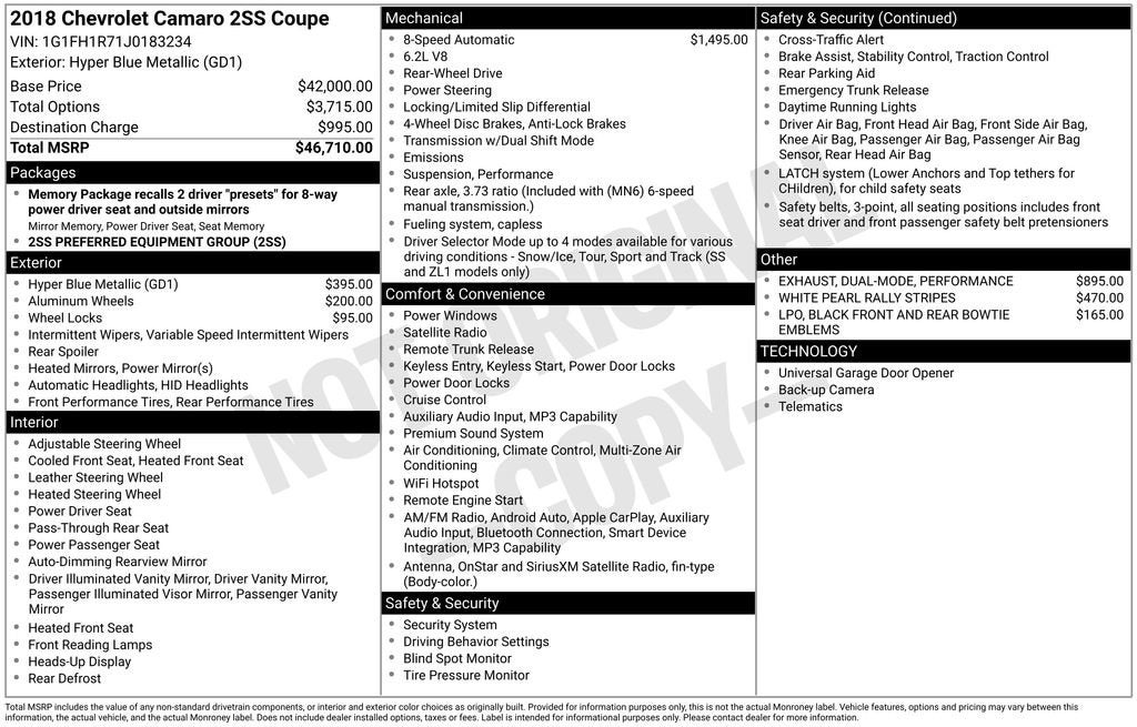 2018 Chevrolet Camaro 2SS