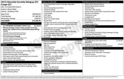 2015 Chevrolet Corvette Stingray Z51 2LT