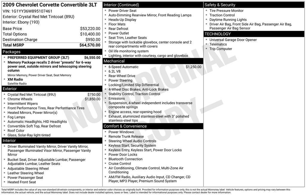 2009 Chevrolet Corvette w/3LT