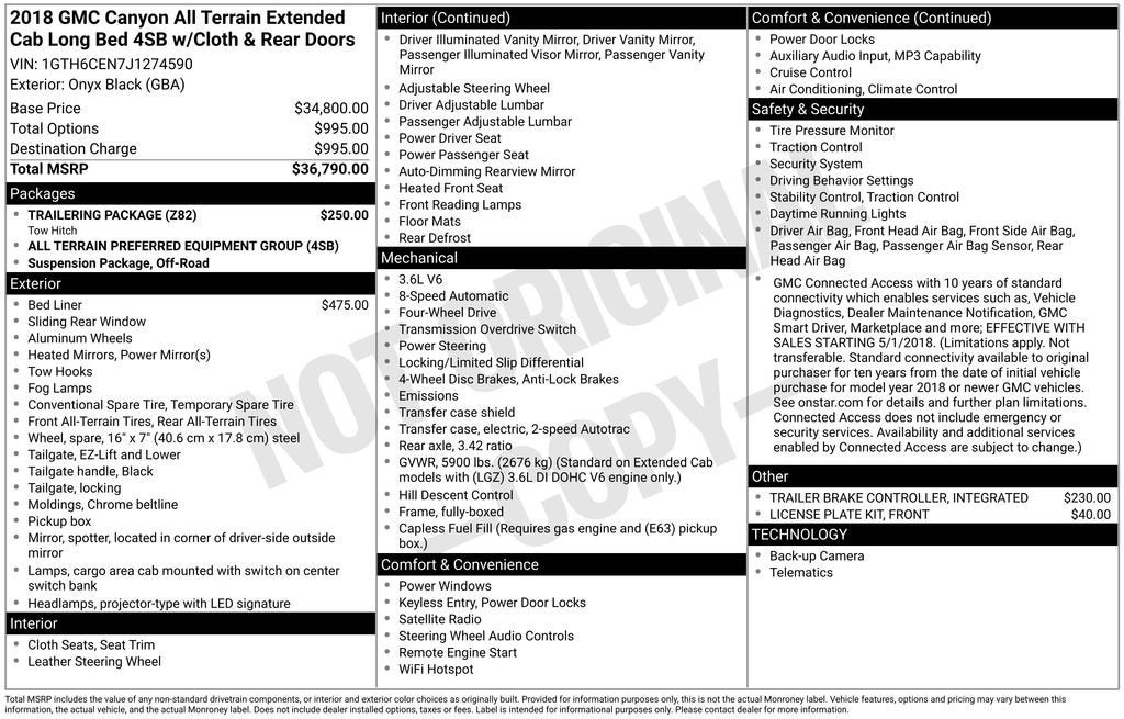 2018 GMC Canyon 4WD All Terrain w/Cloth