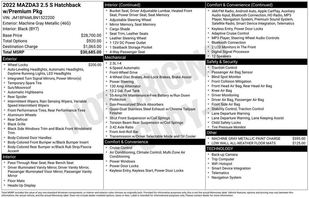 2022 Mazda Mazda3 Hatchback Premium