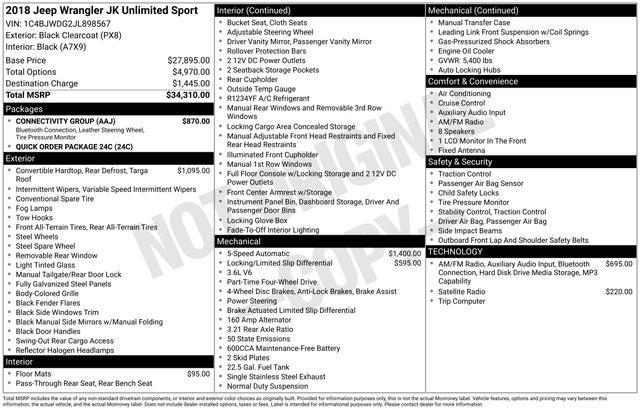 2018 Jeep Wrangler JK Unlimited Sport