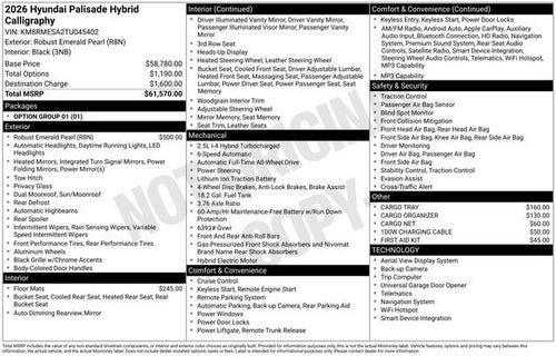 2026 Hyundai Palisade Hybrid Calligraphy