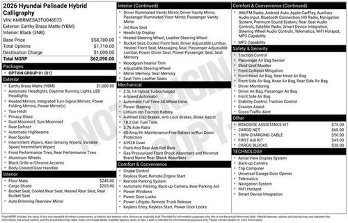 2026 Hyundai Palisade Hybrid Calligraphy