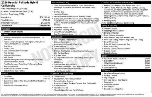 2026 Hyundai Palisade Hybrid Calligraphy