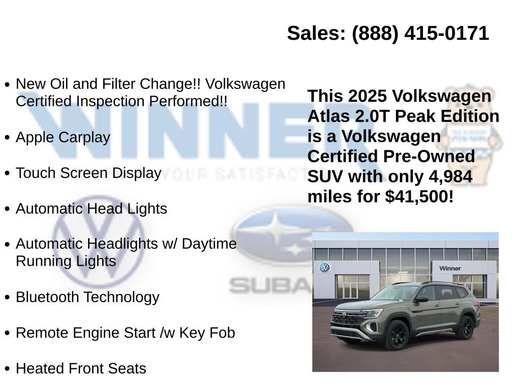 2025 Volkswagen Atlas 2.0T Peak Edition