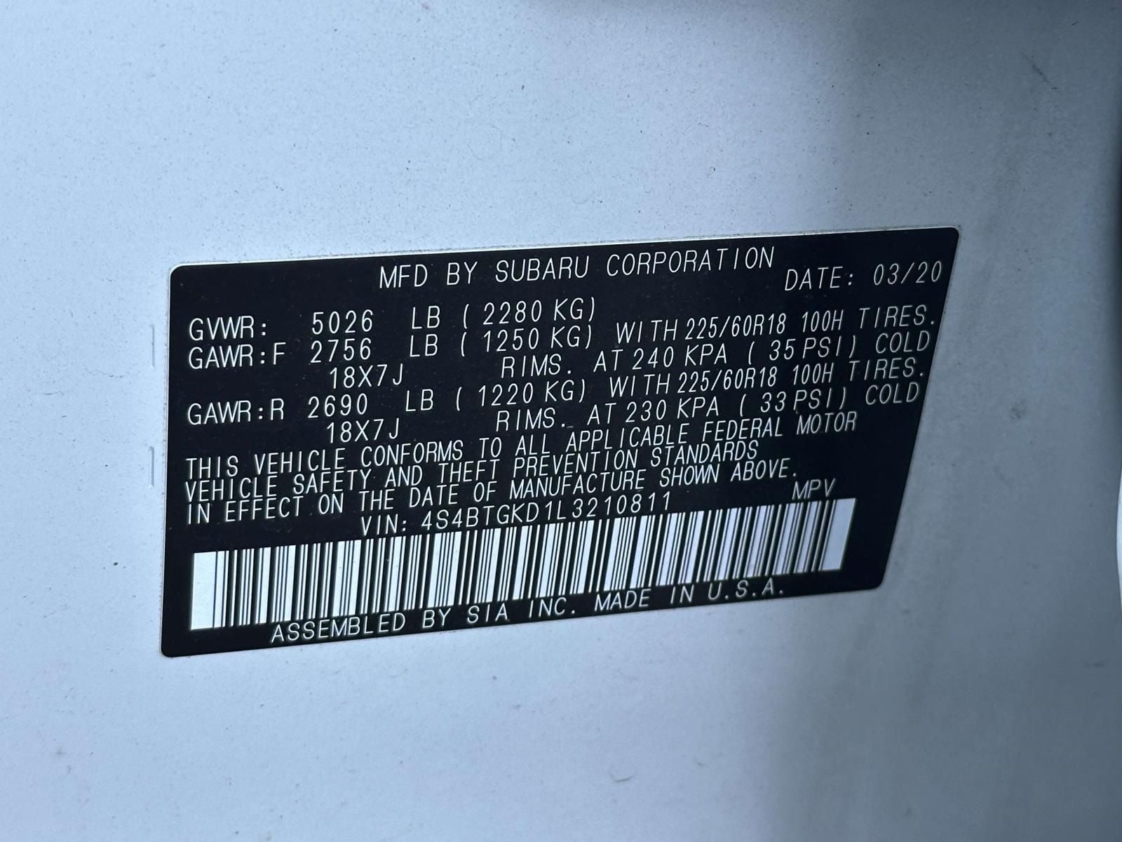 2020 Subaru Outback Onyx Edition XT