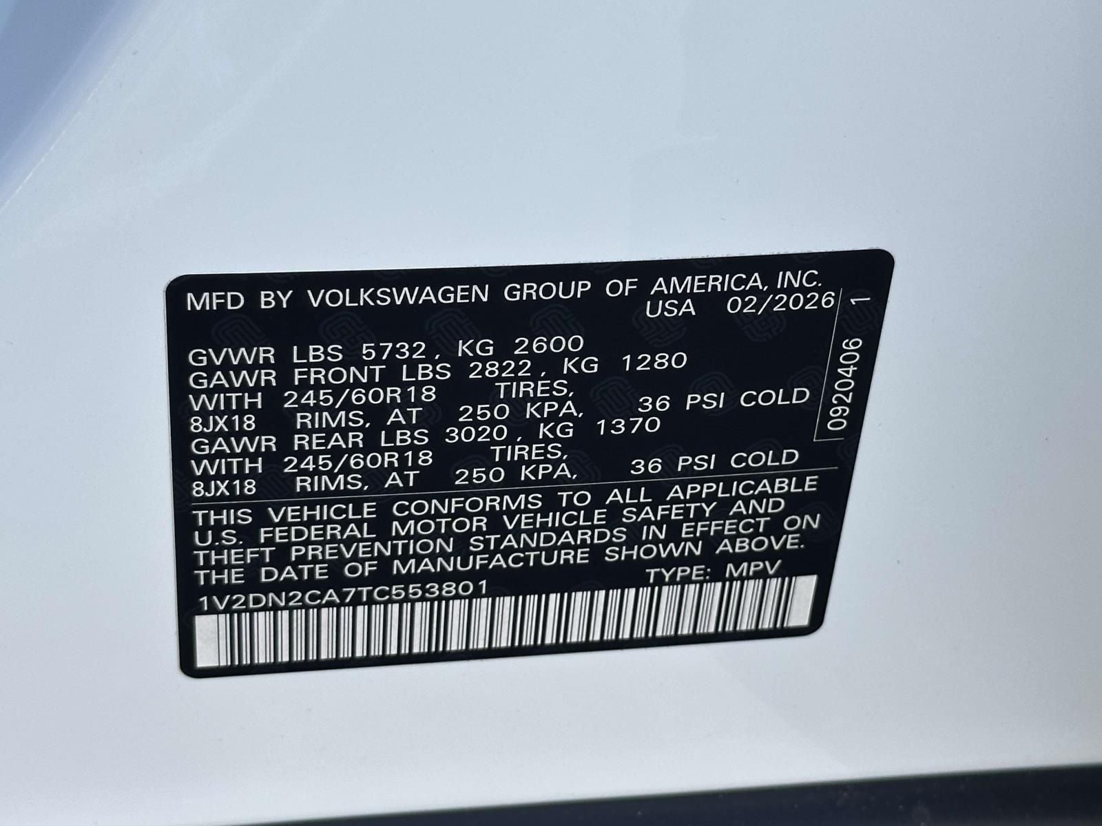 2026 Volkswagen Atlas 2.0T SE